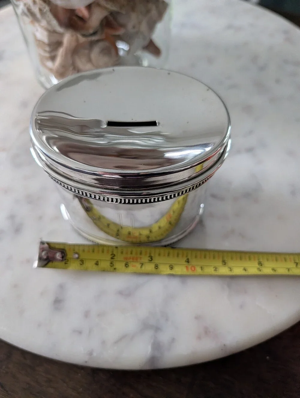 Vintage Pottery Barn Silver Coin Bank Initial H Engraved